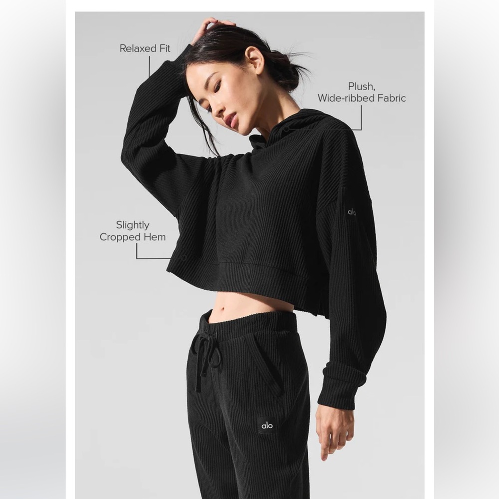 Alo Yoga Black Ribbed Hoodie XS (see separate joggers listing)